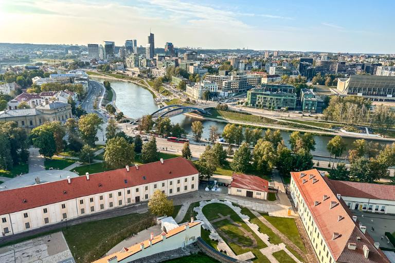 aerial view of Vilnius on both sides of the river