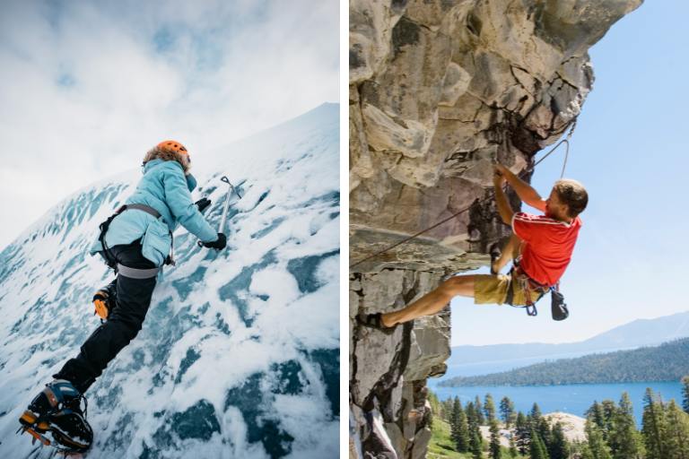 two types of climbing: ice and rock