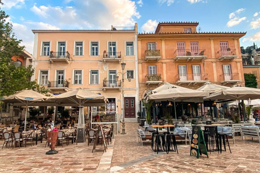 square with patios in Nafplio Greece