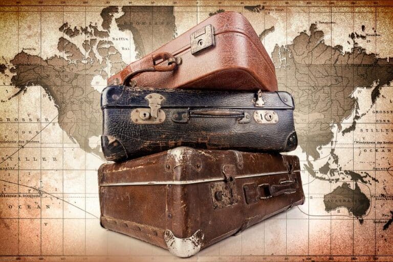 Old school suitcases with a map was how travel in the past looked like