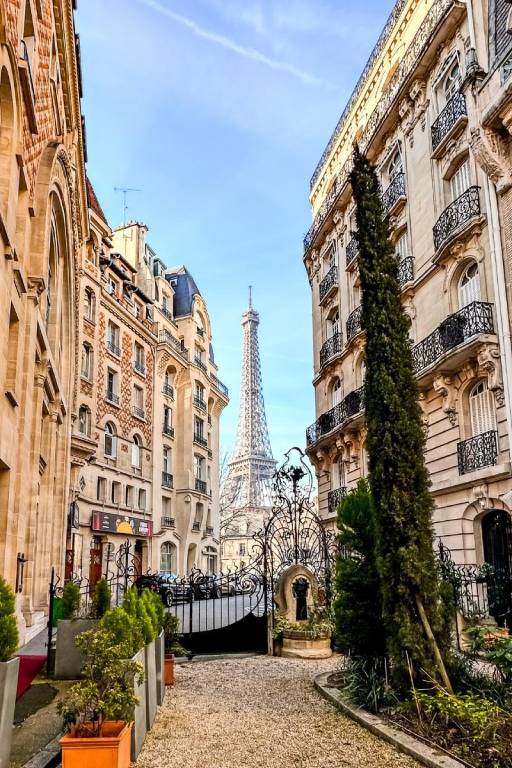 view of Eiffel Tower from Rapp square