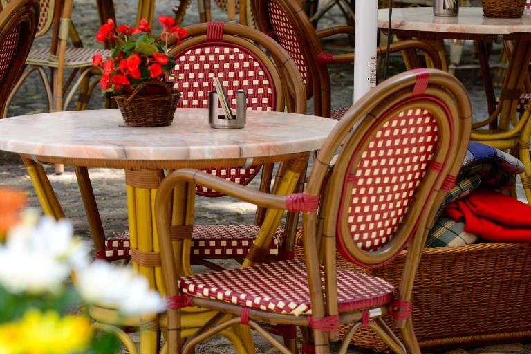 table and chairs at french bistro