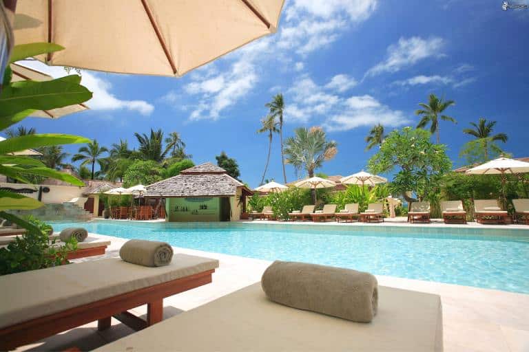 cabanas by a pool